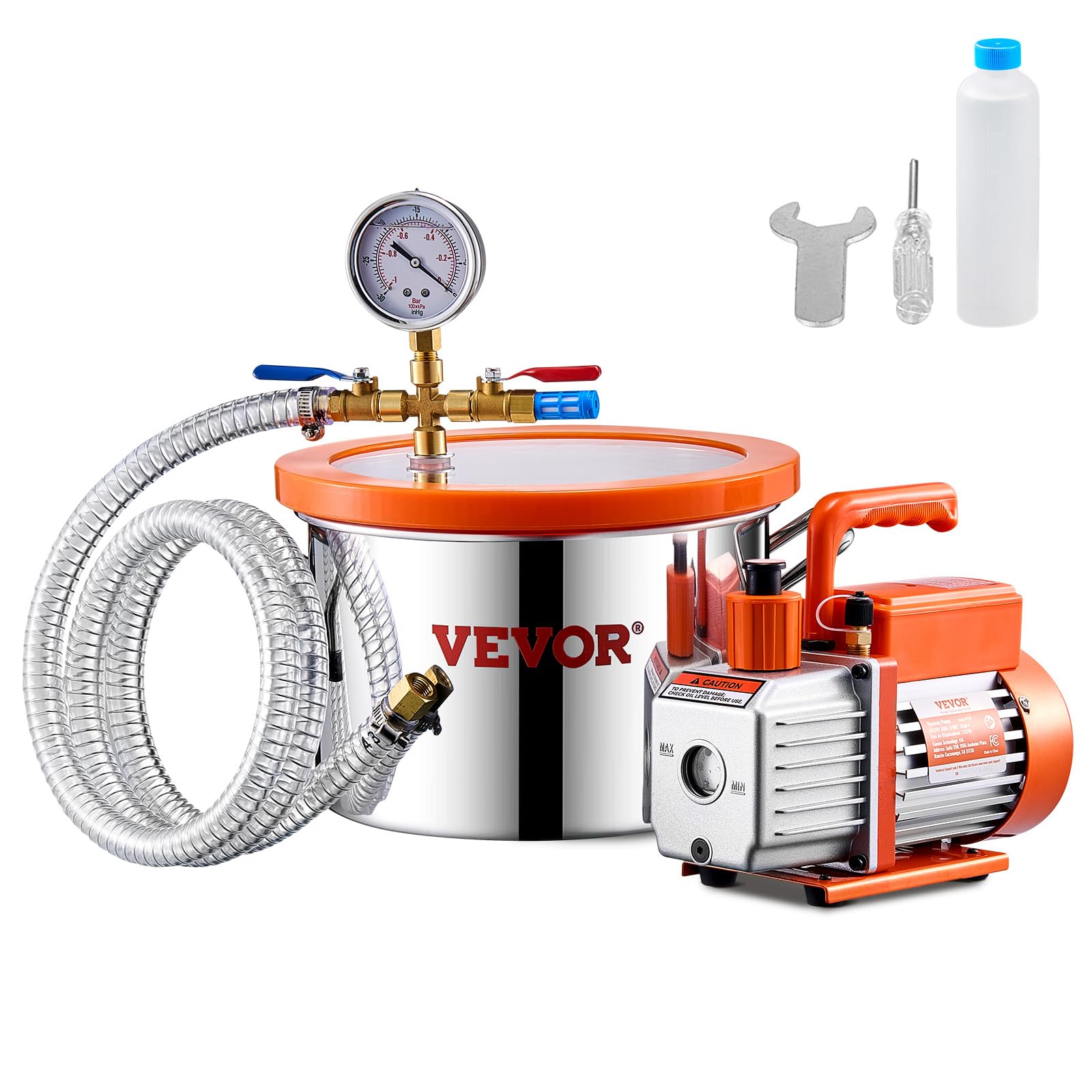 VEVOR 1.5 Gallon Vacuum Chamber & 3.5 CFM Pump Kit - Stainless Steel Degassing Chamber with Acrylic Lid, Oil & 4.92ft Hose - Perfect for Resin, Silicone & Epoxy Degassing - Ideal for Jewelry Making, Mold Casting & DIY Craft Projects