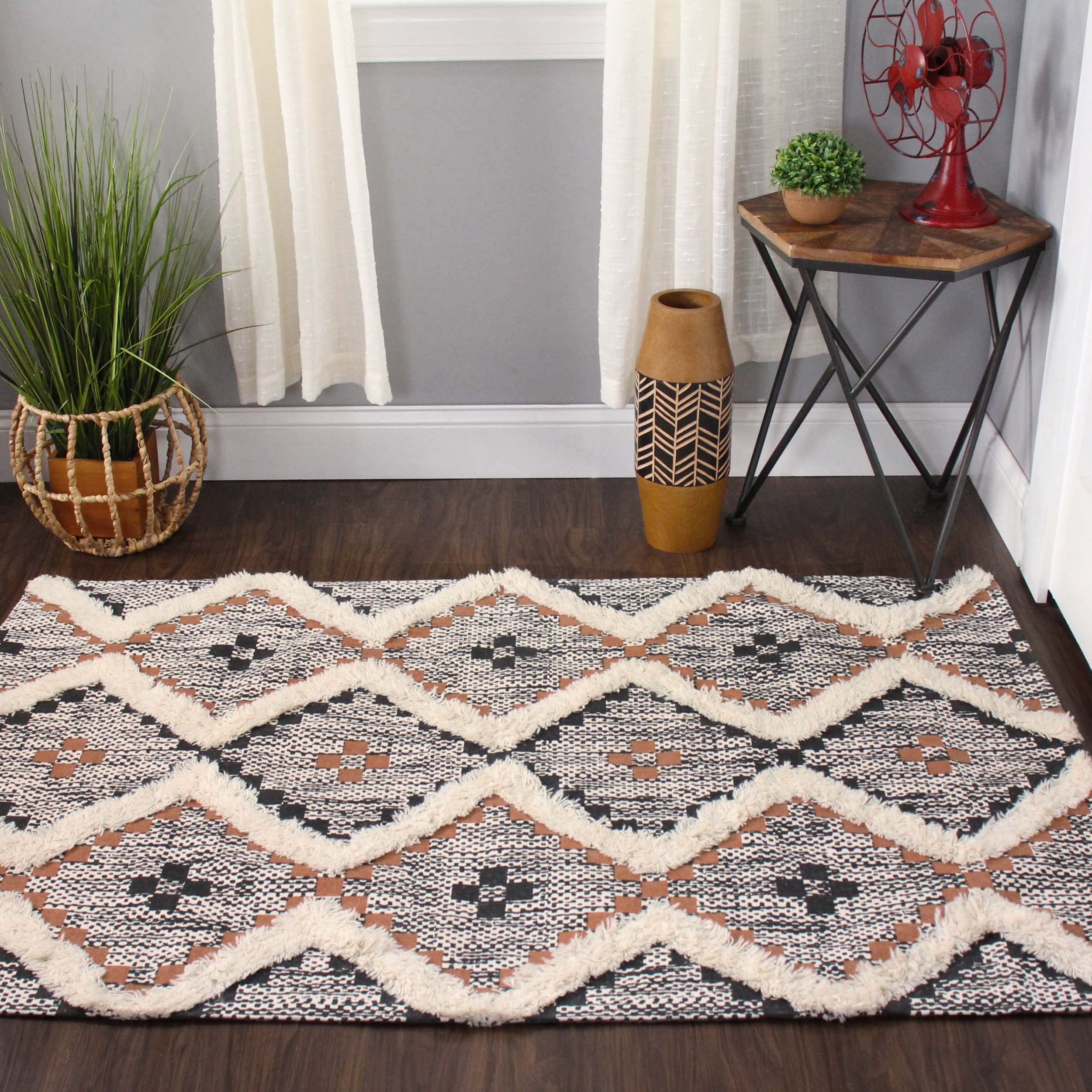 Premium Talluah Hand-Tufted Area Rug - 3' x 5' Rust-Black Indoor Printed Rug for Bedroom & Living Room Decor - Soft Floor Mat for Home Aesthetics, Cozy Space & Modern Interior Design