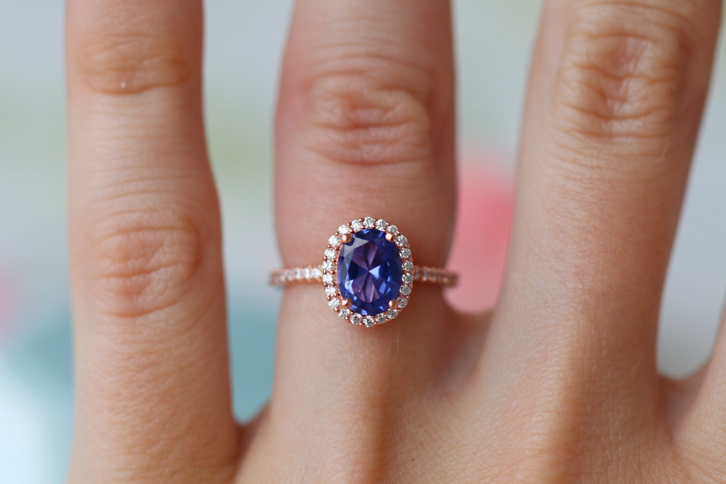 Exquisite 14K Solid Rose Gold Iris Oval Tanzanite Engagement Ring for Women | Elegant Wedding & Proposal Jewelry Gift