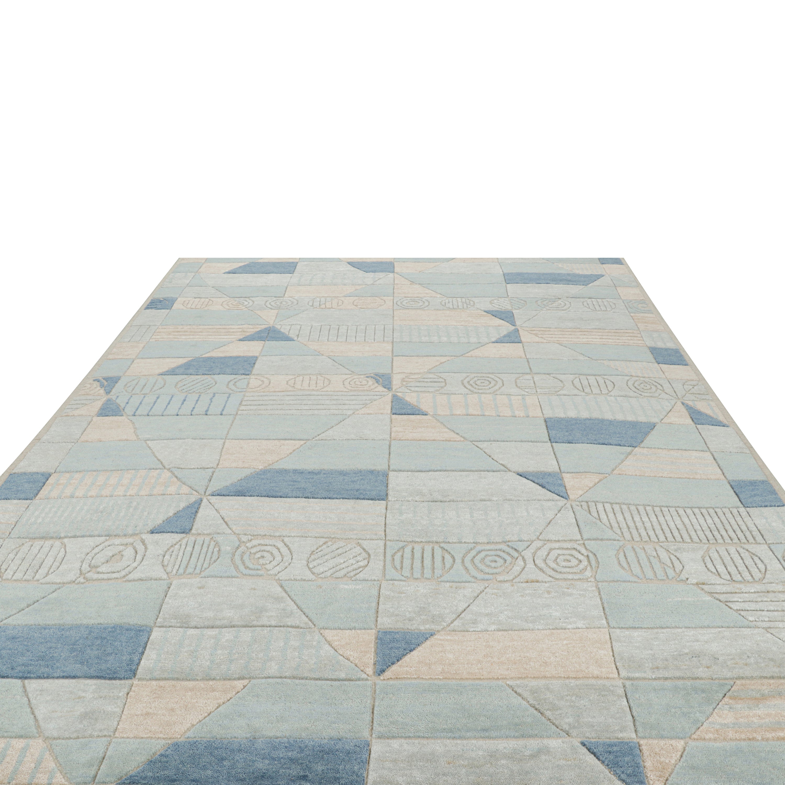 Blue Transitional Swedish Inspired Wool Rug 9'1 x 12'1 - Soft & Durable Area Rug for Living Room, Bedroom, or Office Decor