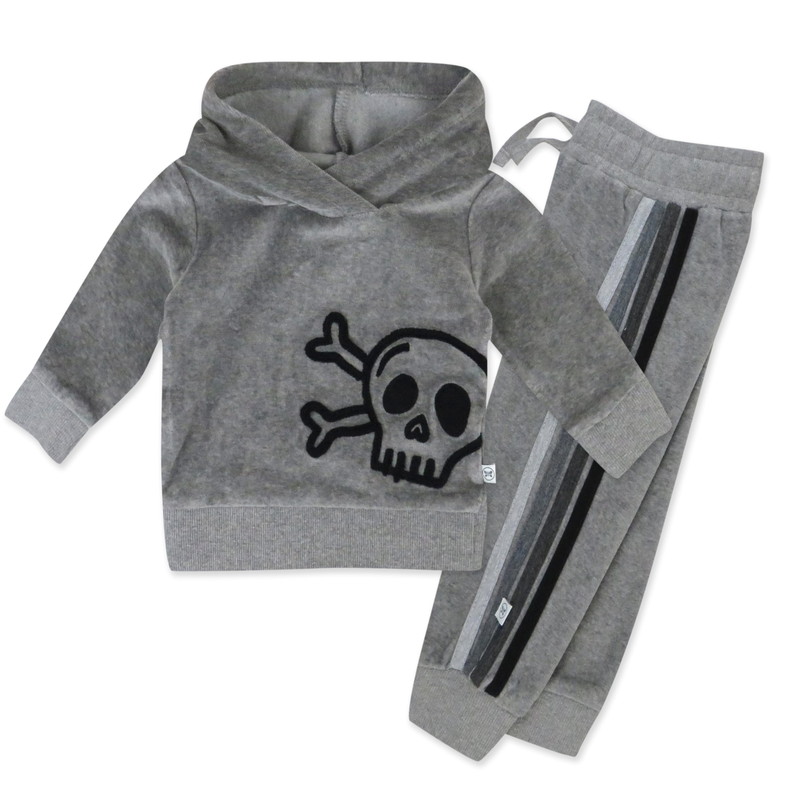 HonestBaby Velour Pullover Hoodie & Zip Front Sweatshirt with Jogger Sweatpants Set - Soft Baby Clothes for Playtime & Lounging