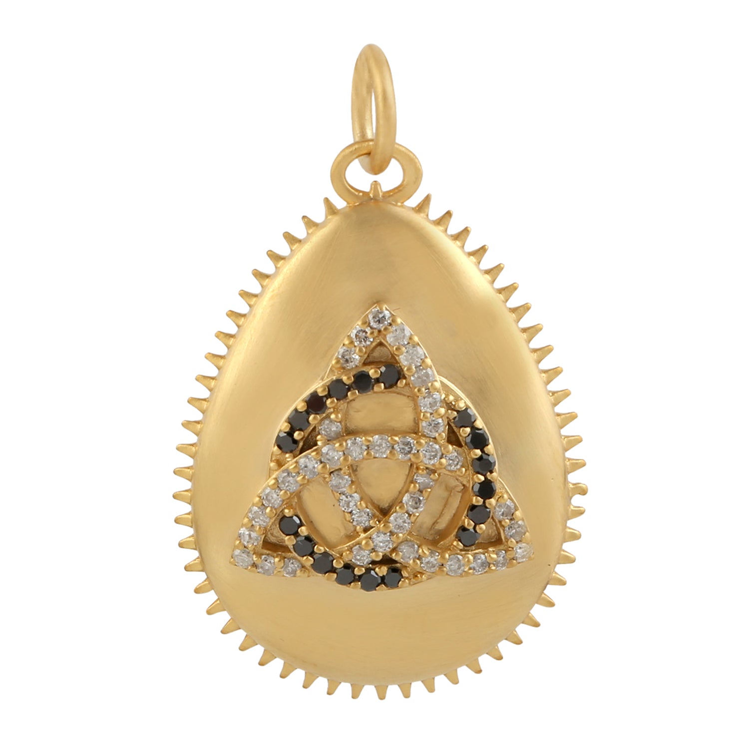 14K Yellow Gold Pave Black & White Diamond Trinity Knot Drop Pendant Necklace - Elegant Celtic Jewelry for Women, Perfect Gift for Anniversary, Birthday & Valentine's Day