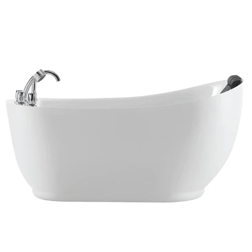 Empava 59-Inch White Acrylic Oval Freestanding Jetted Bathtub with Massage Jets - Perfect for Luxury Bathrooms & Spa Relaxation at Home (Model 59AIS04)