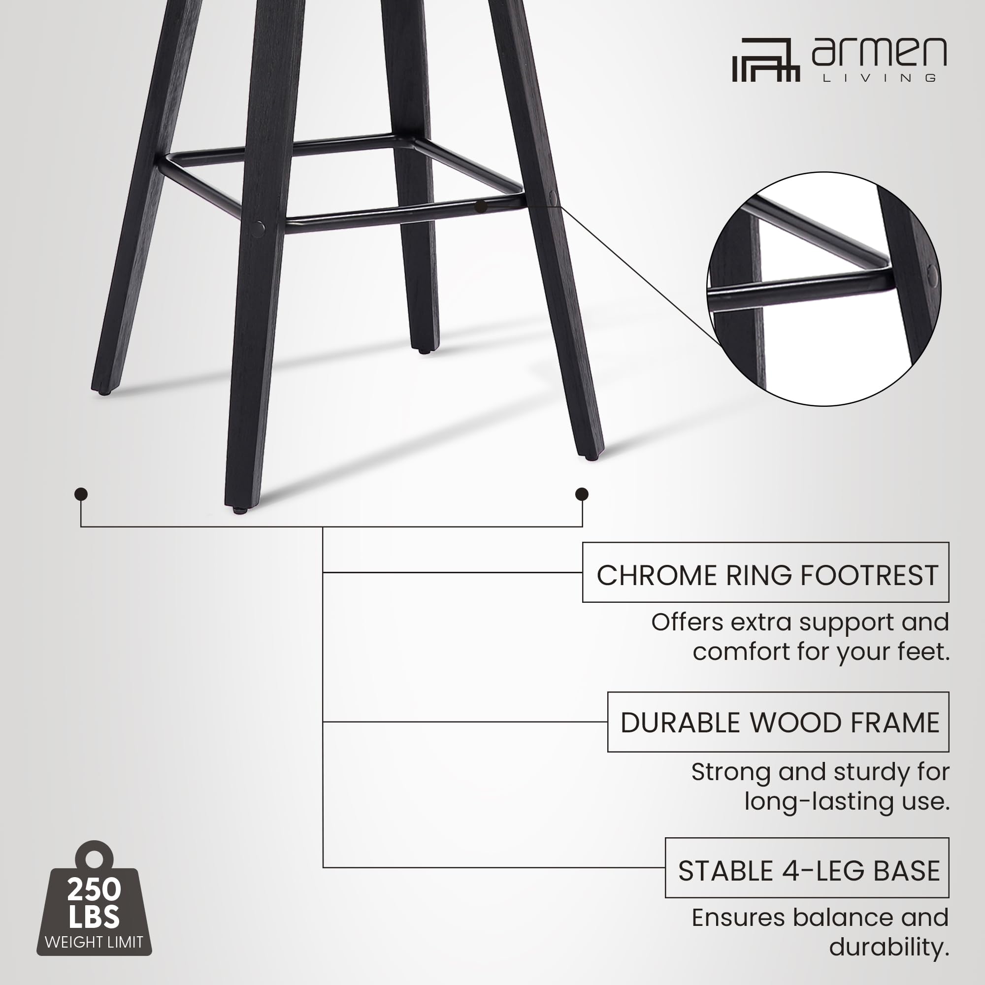 Armen Living Tyler Mid Century Modern Swivel Bar Stool - 26