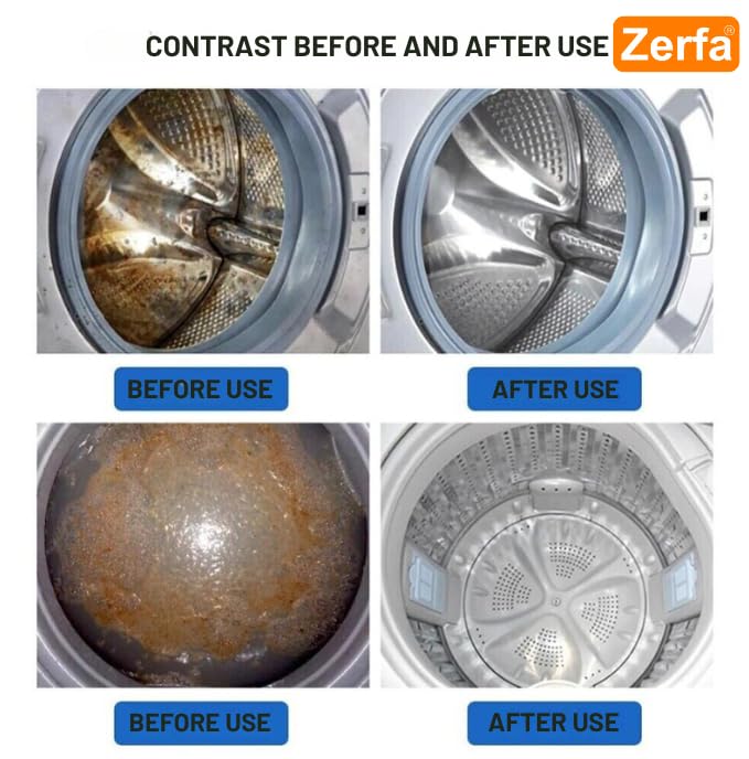 Zerfa 24-Pack Washing Machine Deep Cleaner & Descaling Tablets - Effective Stain Remover for All Front & Top Load Washers - Perfect for Automatic Tub & Drum Cleaning - Ideal for Laundry Maintenance & Odor Removal
