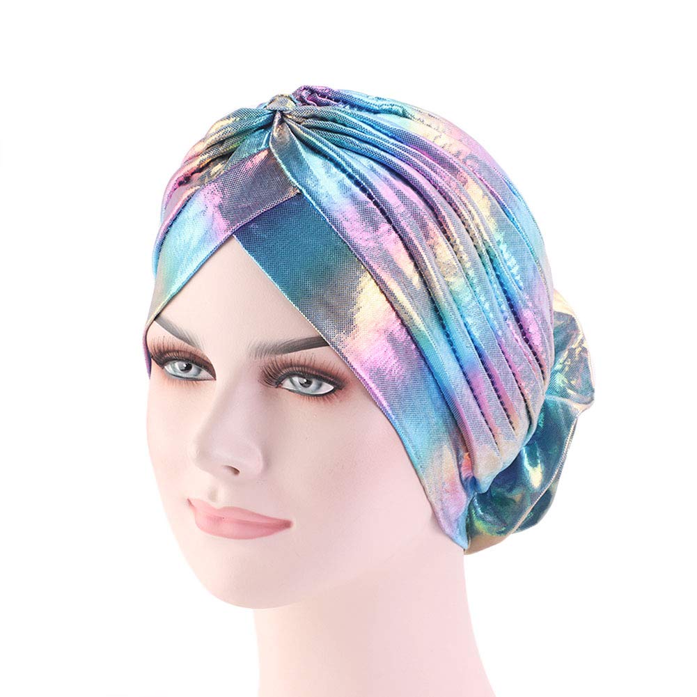 Sparkly Glitter Laser Flower Turban - Stretchy Colorful Beanie Hair Wrap for Women | Perfect for Yoga, Beach, Gym & Winter Fashion Accessories