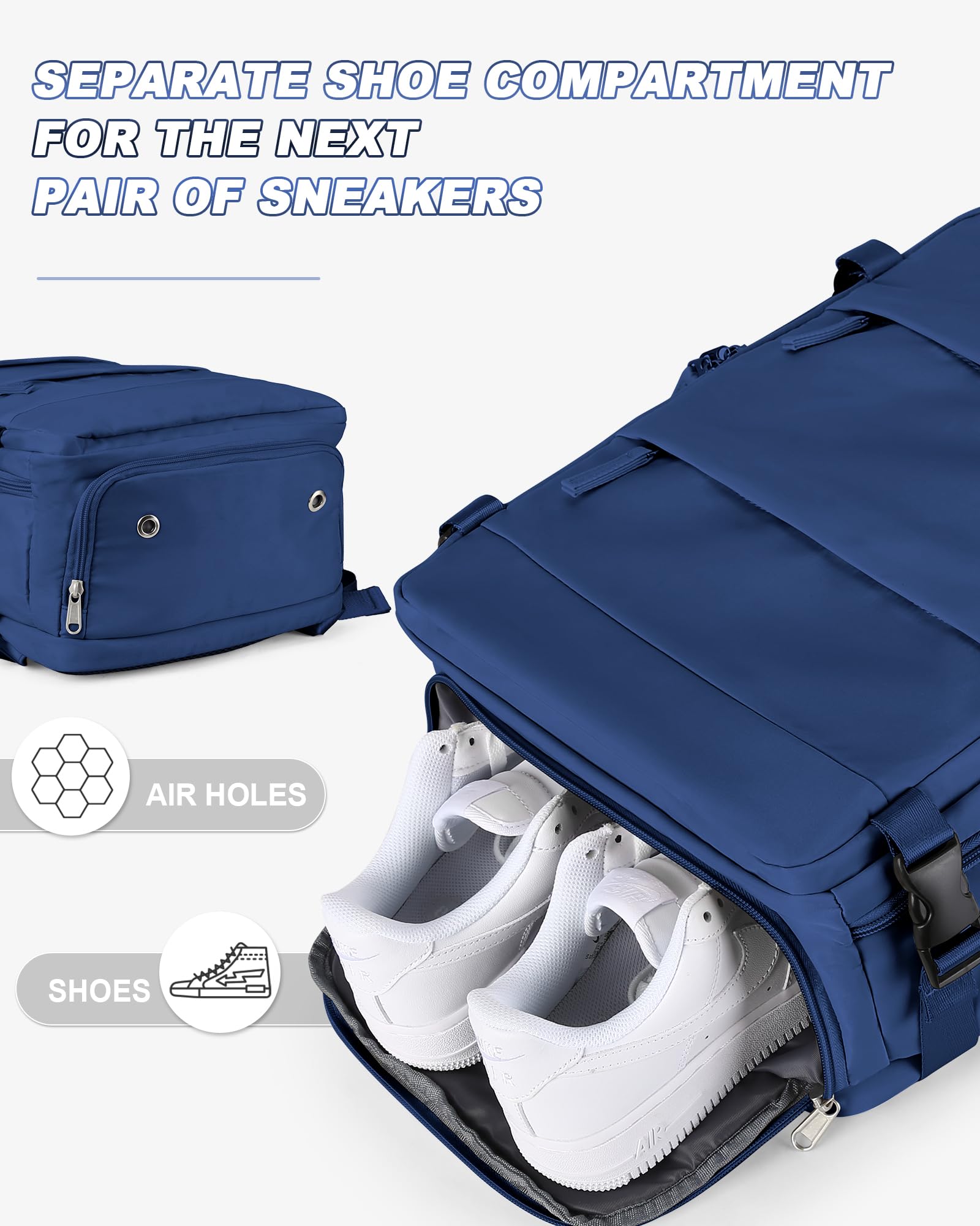 Men's Travel Backpack - Airplane Carry On Backpack for Women & Men, Lightweight Durable Traveling Backpack with USB Charging Port - Perfect for Business Trips, Hiking & Airplane Travel (Navy Blue)
