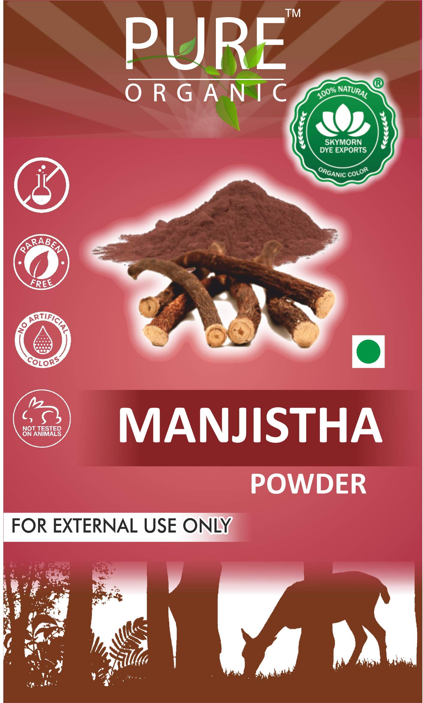 SKYMORN Pure Organic Manjistha Powder (Rubia Cordifolia) - 100g for Glowing Skin & Healthy Hair Care | Natural Face Pack & Ayurvedic Hair Treatment