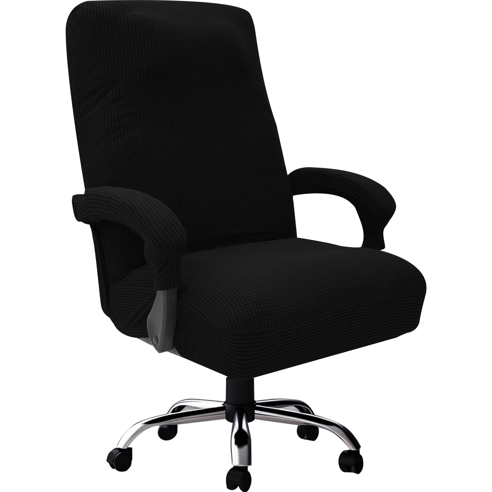 Universal Office Chair Cover with Zipper - Removable Stretch Computer Chair Cover, Dustproof Swivel Boss Chair Protector (Large, Black) - Perfect for Home Office, Gaming & Conference Rooms