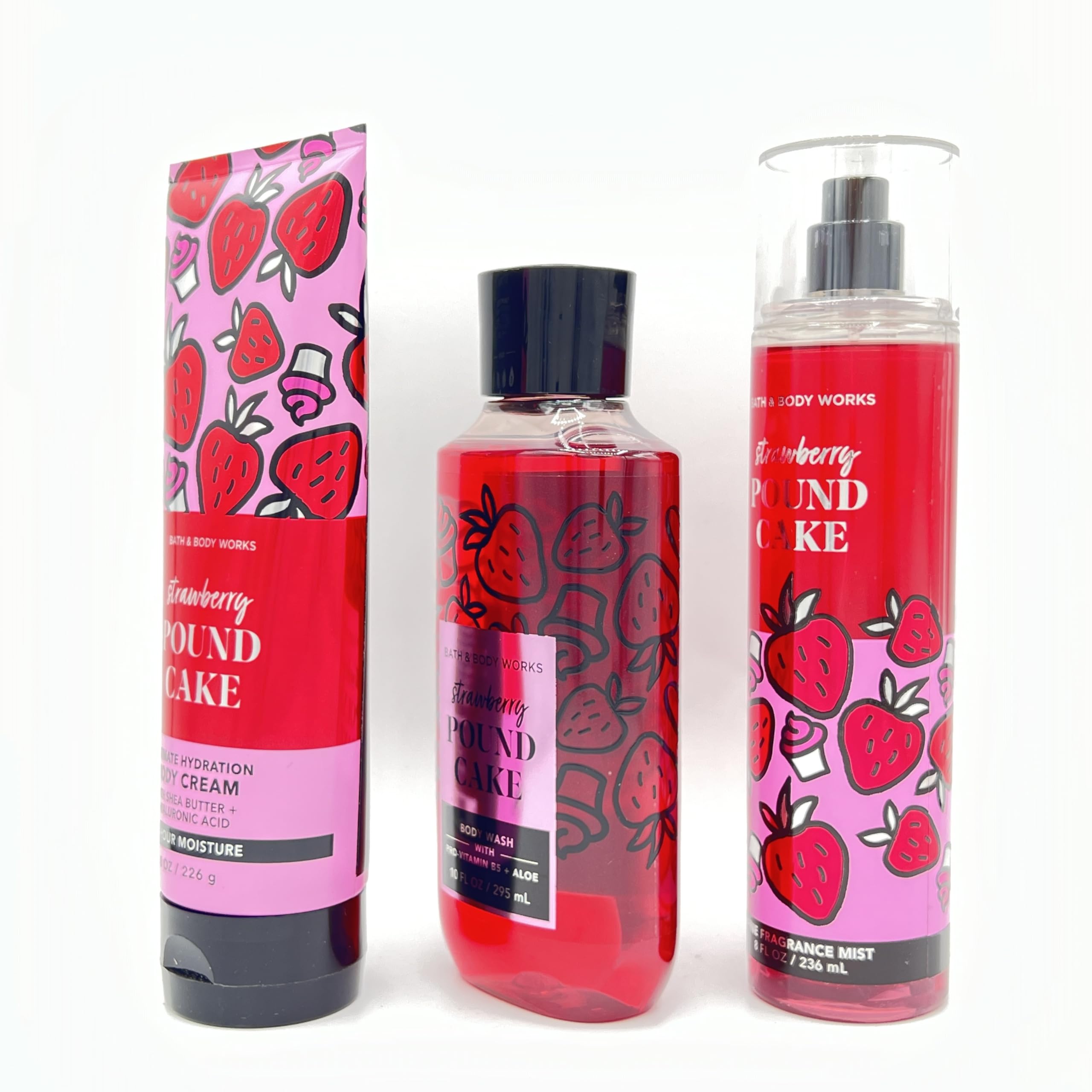 Strawberry Pound Cake 3-Piece Bath & Body Gift Set - Moisturizing Body Cream, Shower Gel & Fragrance Mist for Women | Perfect for Self-Care, Birthday Gifts & Spa Days