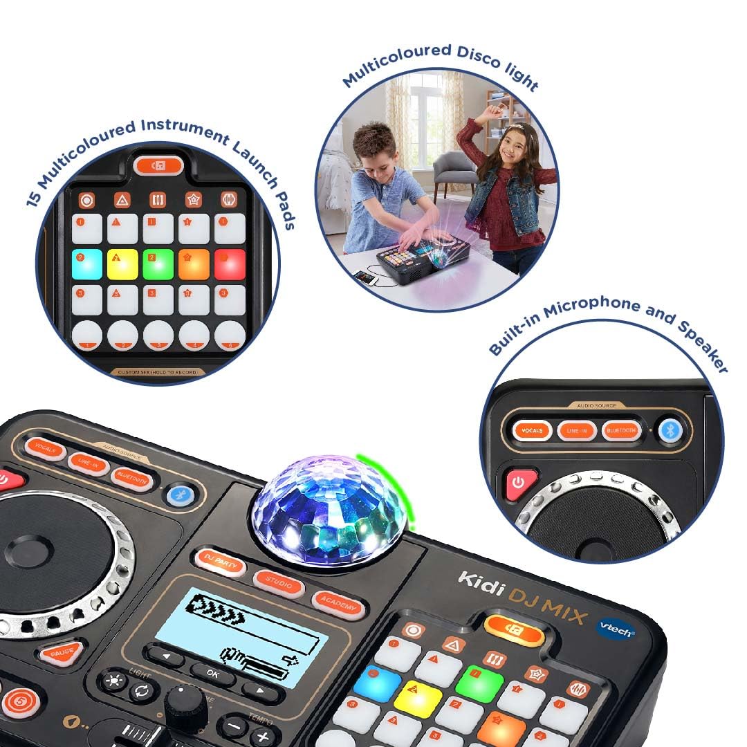 VTech Kidi DJ Mixer - Black Kids DJ Toy with 15 Songs, 4 Music Styles, LED Lights & Sound Effects | Educational & Interactive Musical Toy for Boys & Girls Ages 6+ (10.4