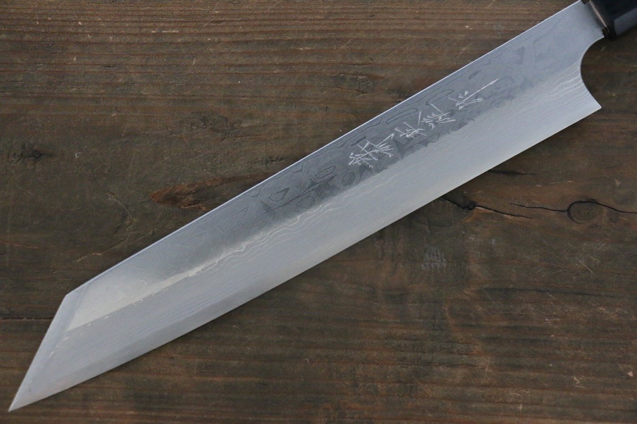 Premium Left-Handed Damascus Kiritsuke Yanagiba Knife 240mm - White Steel No.2 Blade with Exquisite Shitan Handle - Perfect for Sushi Chefs & Japanese Cuisine Enthusiasts
