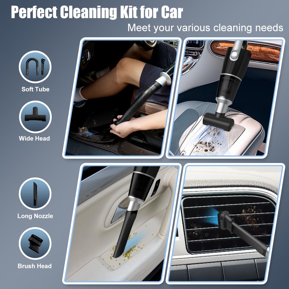 9000PA High Power Cordless Car Vacuum Cleaner - Portable Mini Vacuum for Car, Home, Office & Travel - Strong Suction for Deep Cleaning (Black) | Perfect for Car Detailing, Pet Hair Removal & Quick Cleanups
