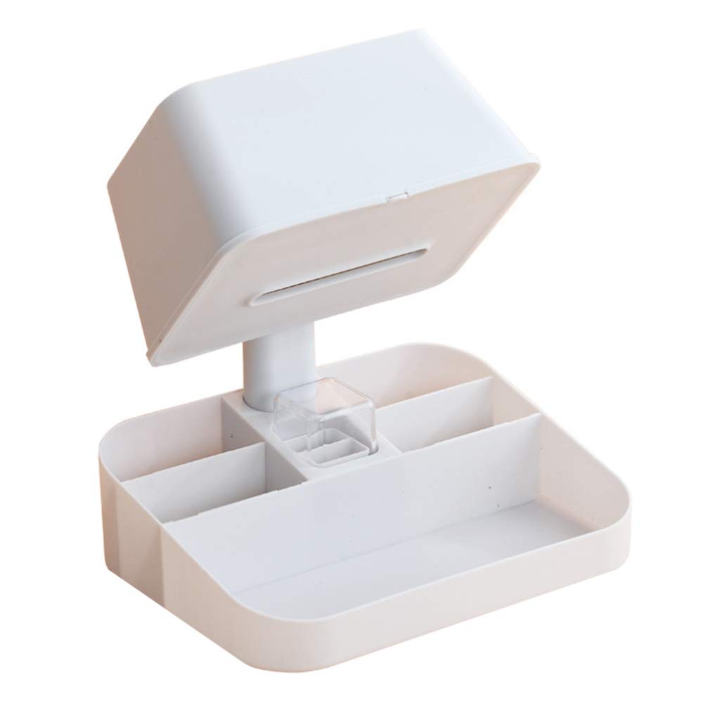 VOSAREA White Tissue Box Cover Holder - Bathroom Vanity & Office Desk Organizer for Makeup, Toiletries, Pens & Napkins - Stylish Storage Caddy for Countertops & Tables
