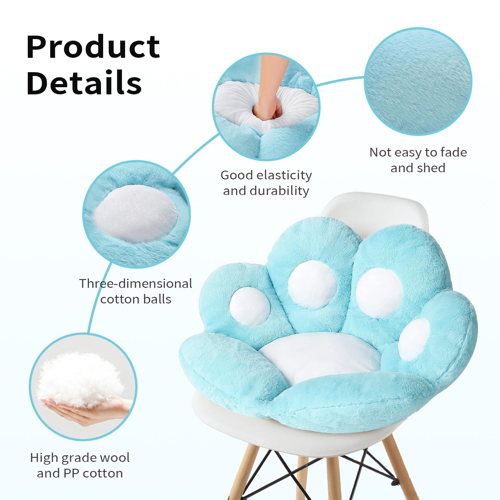 Kawaii Cat Paw Cushion - 31.4 x 27.5 Inch Ultra Soft Seat Pad for Gaming Chairs, Office & Floor - Blue Cute Home Decor (Perfect for Anime Lovers, Pet Owners & Cozy Room Setup)