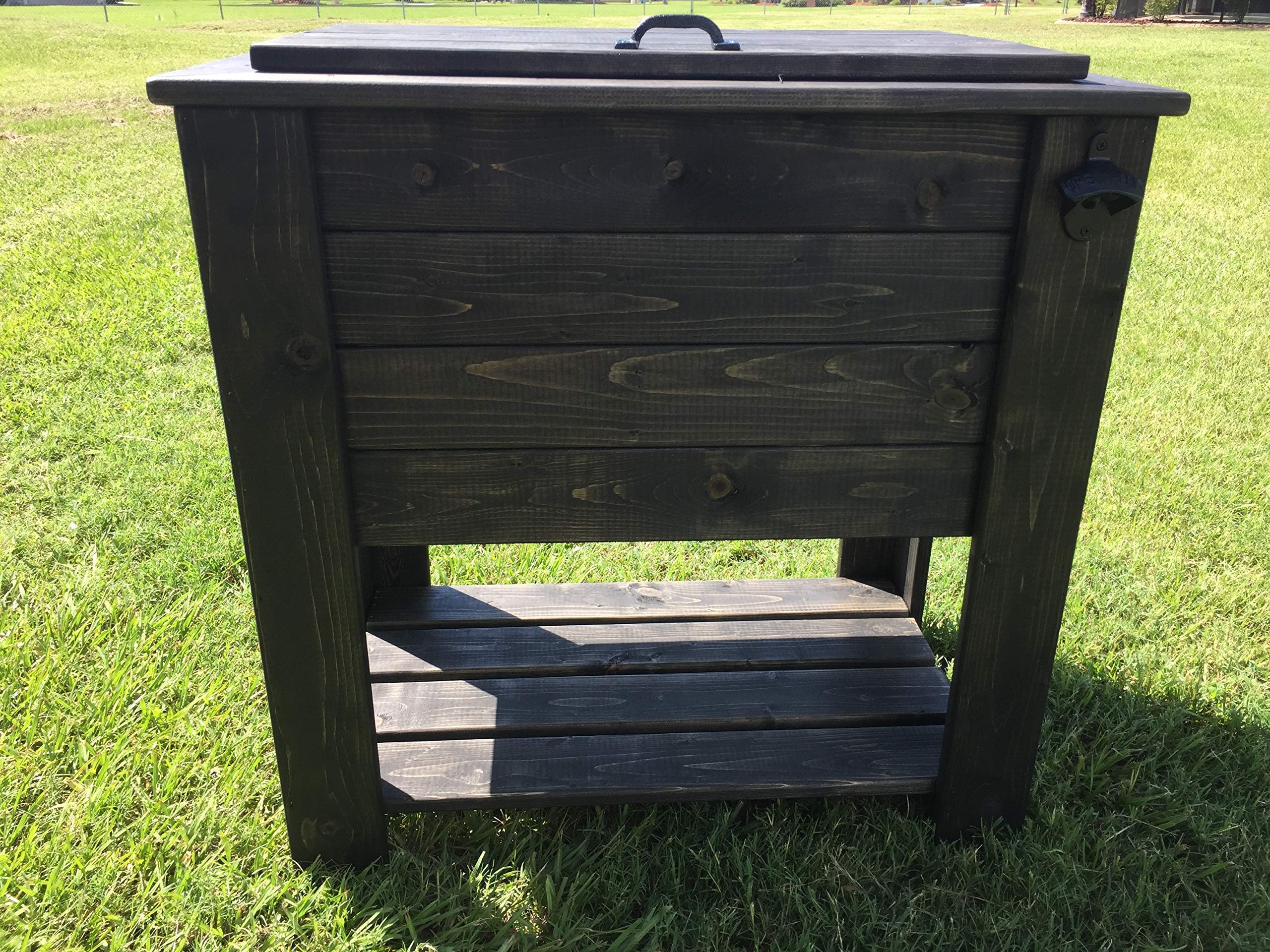 Ebony Stained Wood Cooler Stand with Shelf - Durable Outdoor Drink Holder for Picnics, BBQs, and Backyard Parties