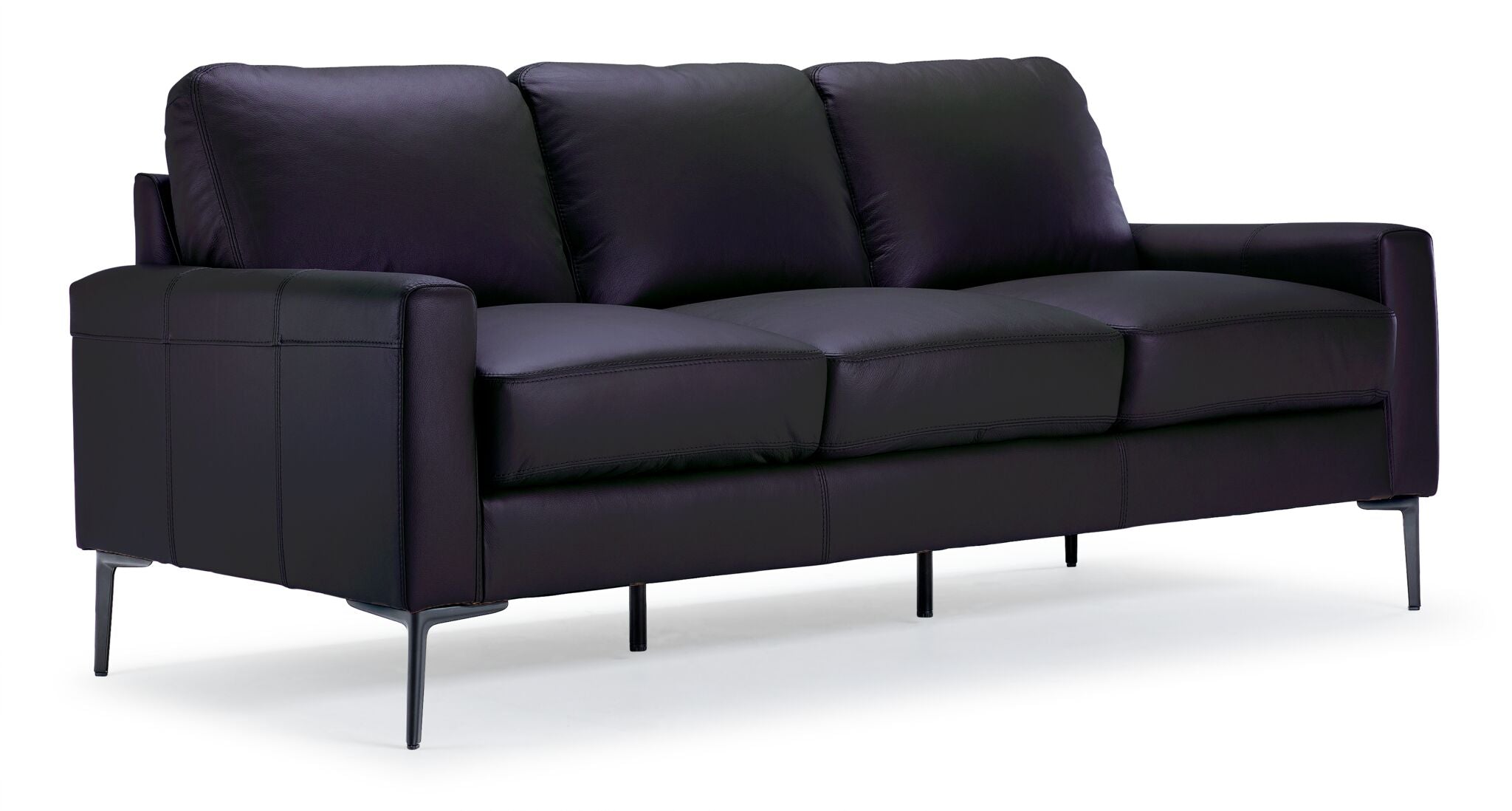 Premium Chito Leather Sofa and Loveseat Set in Raven Black - Modern Living Room Furniture for Home, Office, or Lounge