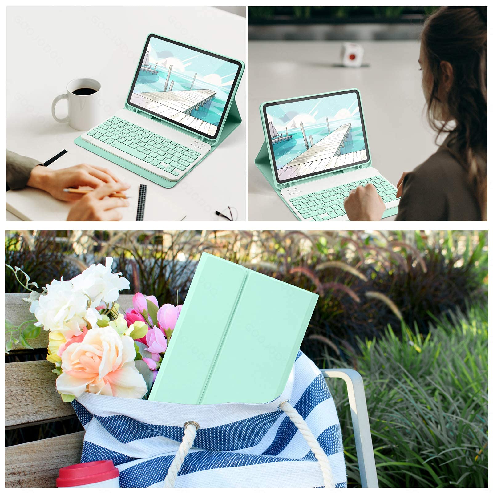 AnMengXinLing Wireless Keyboard Case for iPad Mini 7th (A17 Pro) 2024 & iPad Mini 6th Generation - Detachable Bluetooth Keyboard with Mouse & Pencil Holder, Slim Smart Cover in Purple - Perfect for Work, Travel & Home Office Use