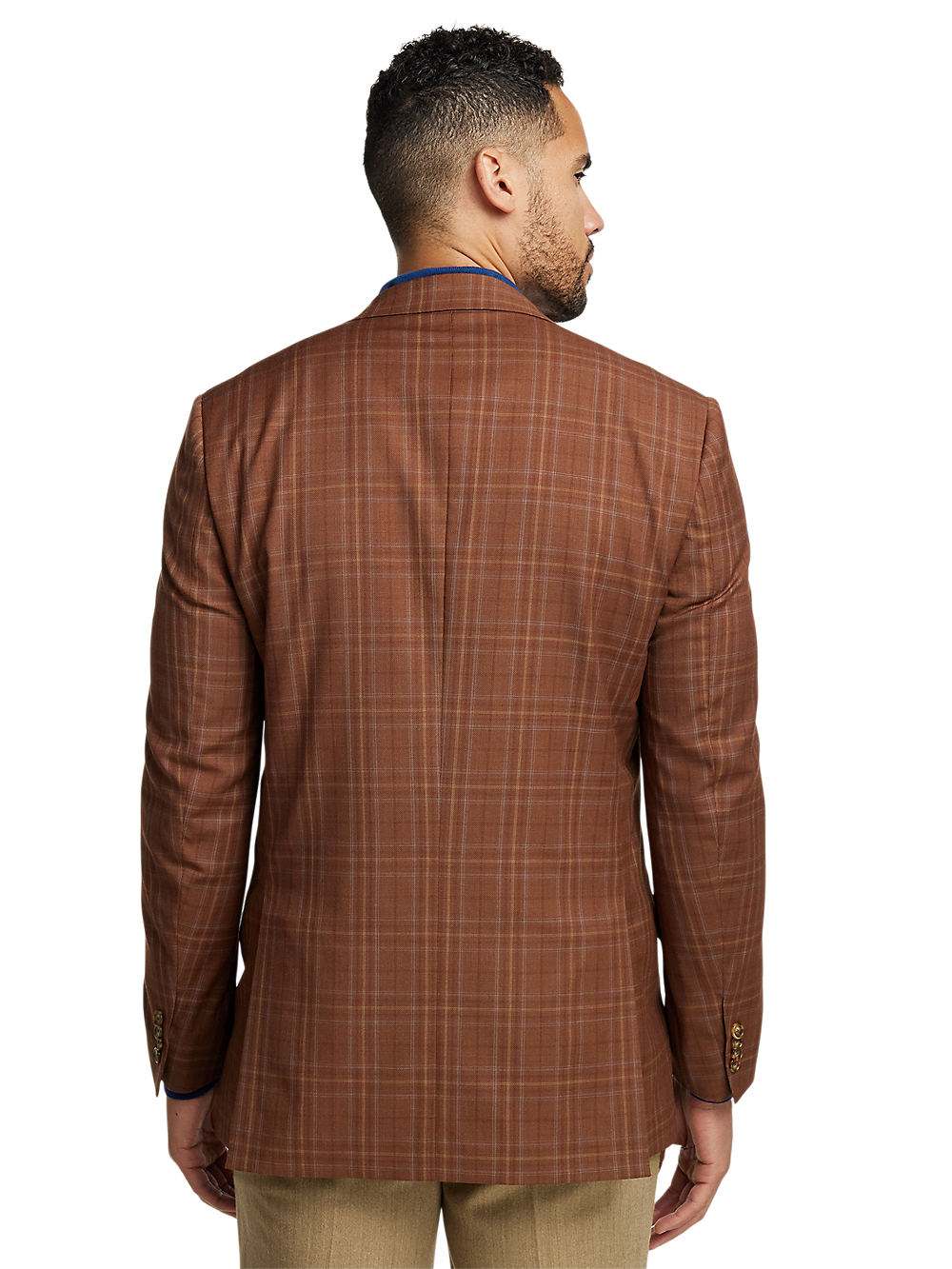Men's Wool Plaid Single Breasted Peak Lapel Blazer - Copper Checkered Pattern | Formal Business Suit Jacket for Office, Wedding & Special Occasions