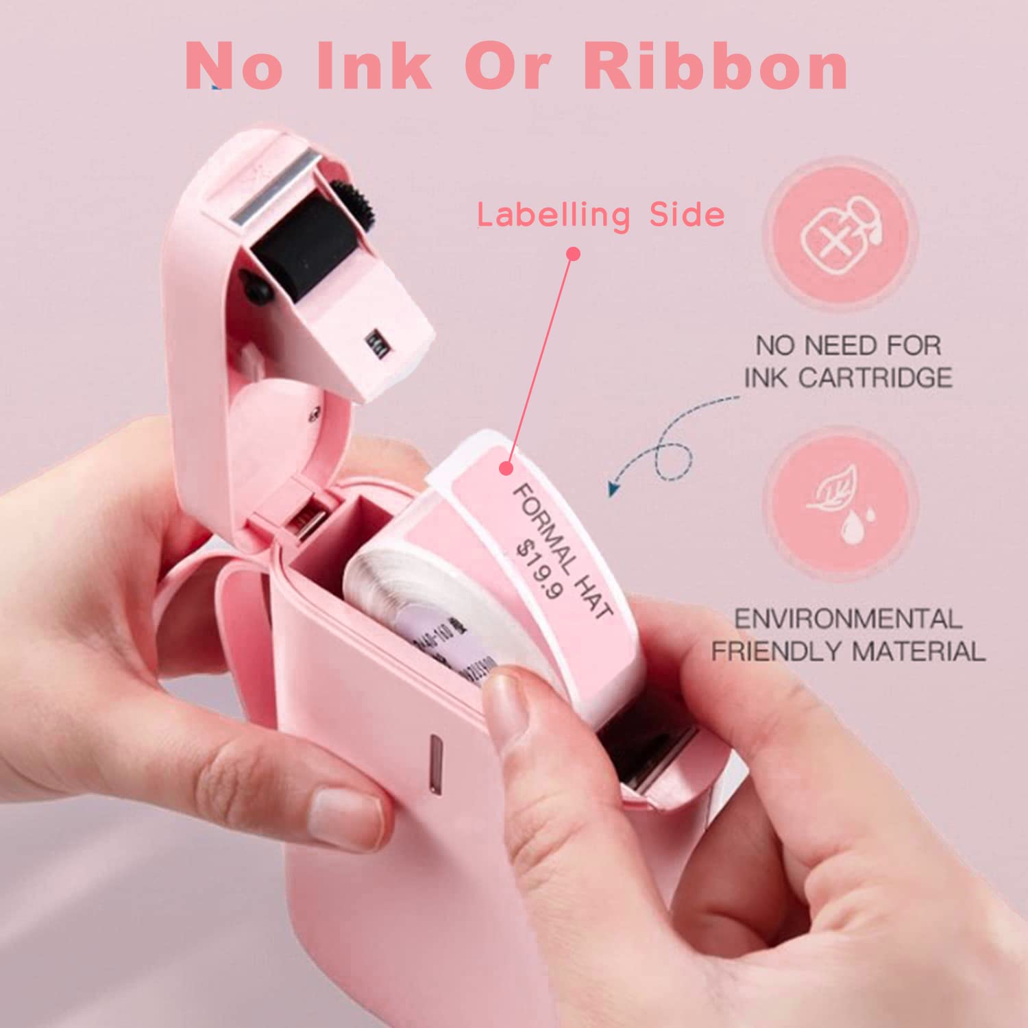 NIIMBOT D11 Portable Wireless Label Maker Machine with 1 Roll Tape - Mini Bluetooth Label Printer for Home, Office & Business Organization (Pink) | Perfect for Organizing Files, Storage Boxes & Office Supplies