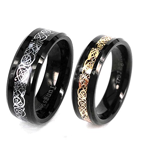 Men's & Women's Tungsten Carbide 14K Gold & Silver Plated Dragon Celtic Wedding Ring Set (2-Piece) - Perfect for Couples, Anniversary Gifts & Celtic-Themed Weddings