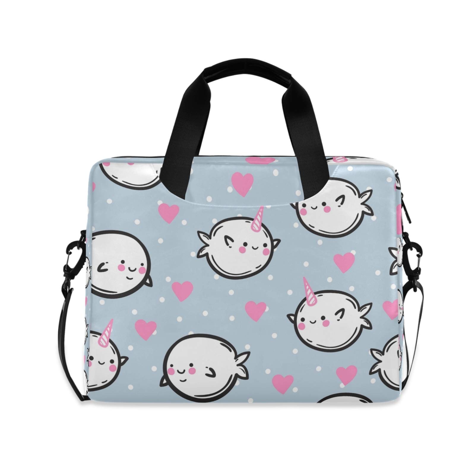 Stylish Unicorn Whale Laptop Shoulder Bag with Love Heart & Polka Dot Design, Portable 14/15.6/16in Notebook Sleeve Case with Strap, Perfect Messenger Briefcase for Women & Men - Ideal for Work, School, and Travel