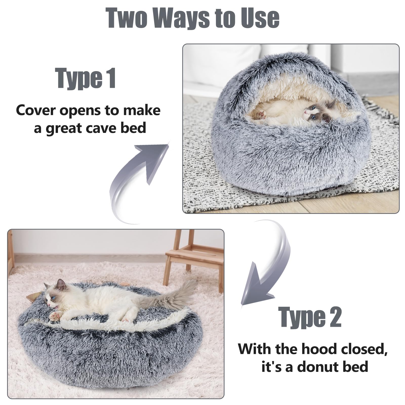 Premium Round Plush Donut Pet Bed for Cats & Small Dogs - Soft Calming Washable Dog & Cat Bed with Non-Slip Bottom - 16 Inch Cozy Bed for Indoor Pets, Perfect for Lounging & Napping in Living Room or Bedroom