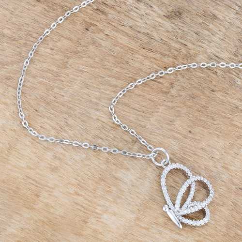 Elegant Rhodium Plated CZ Butterfly Pendant Necklace for Women - Perfect for Valentine's Day Gifts, Anniversary Presents & Everyday Wear