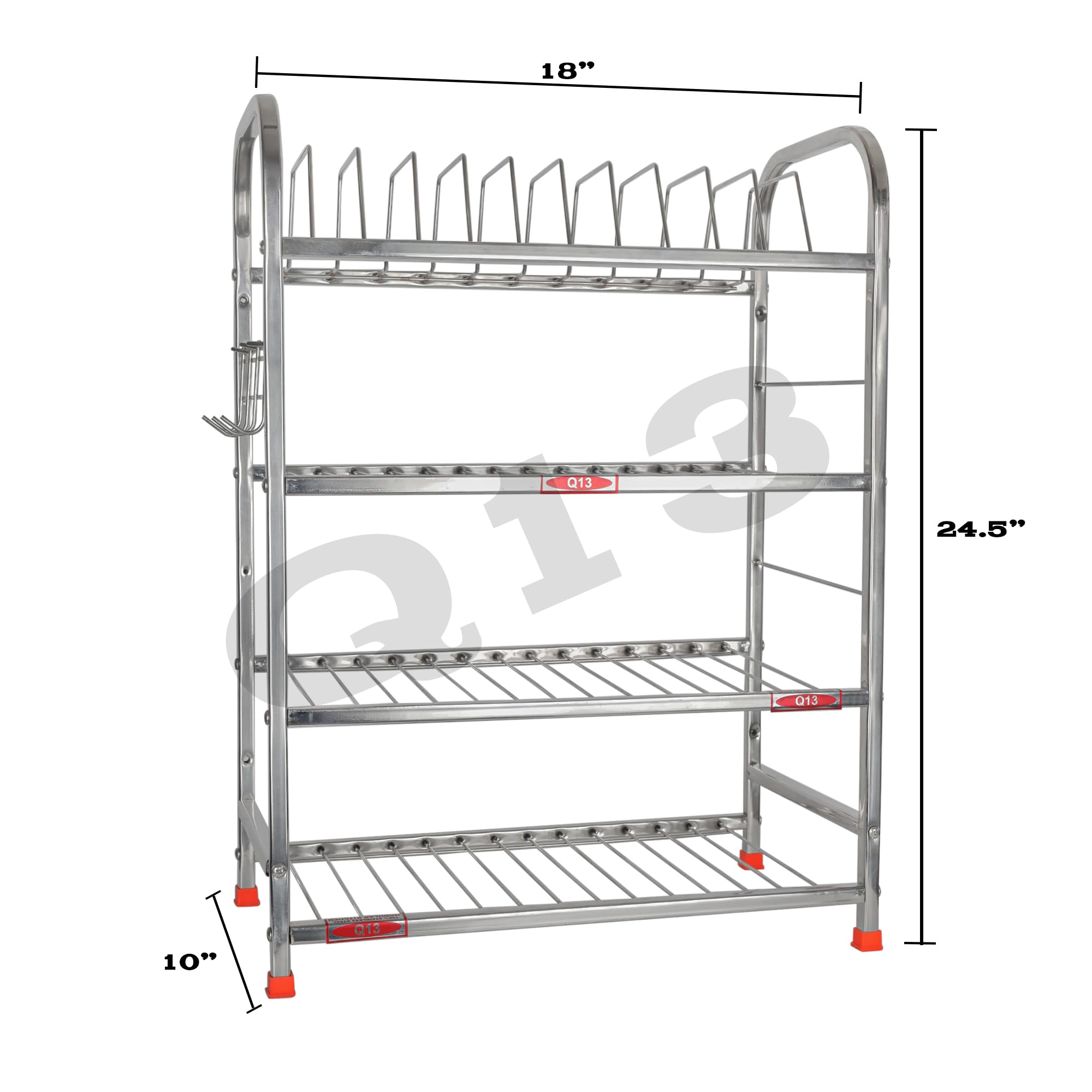 D.K 11 Stainless Steel Wall Mount Dish Rack - 18x24 Inch Kitchen Utensil Holder with Cutlery & Plate Storage | Space Saving Modular Design for Small Kitchens, Restaurants & Dorm Rooms | Perfect for Drying Dishes, Organizing Utensils & Maximizing Counter Space