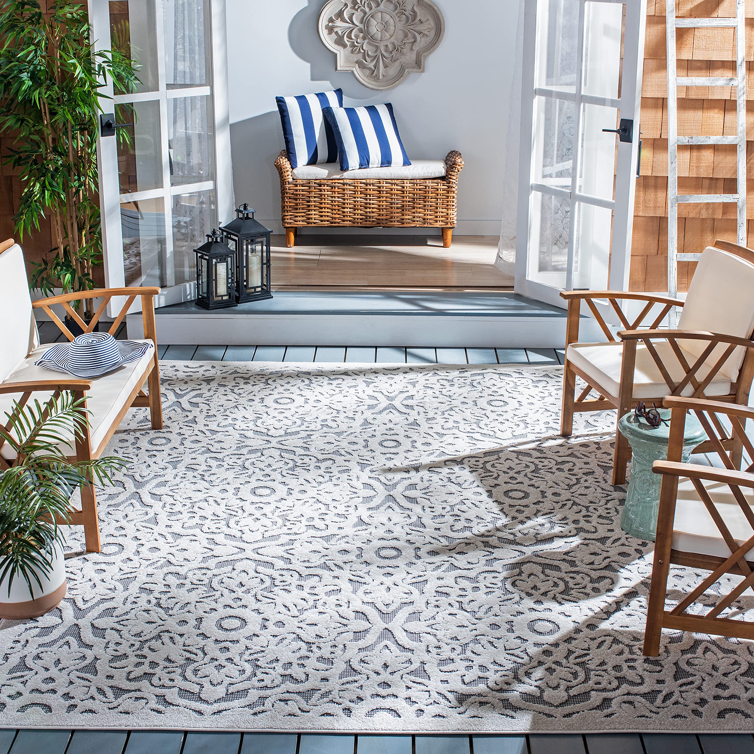 SAFAVIEH Cabana Collection 9' x 12' Ivory & Grey Area Rug - Non-Shedding, Easy Care, Stain Resistant - Perfect for Living Room, Bedroom, Dining Room & High Traffic Areas - Soft & Durable for Family Homes & Pet Owners (CBN662A)