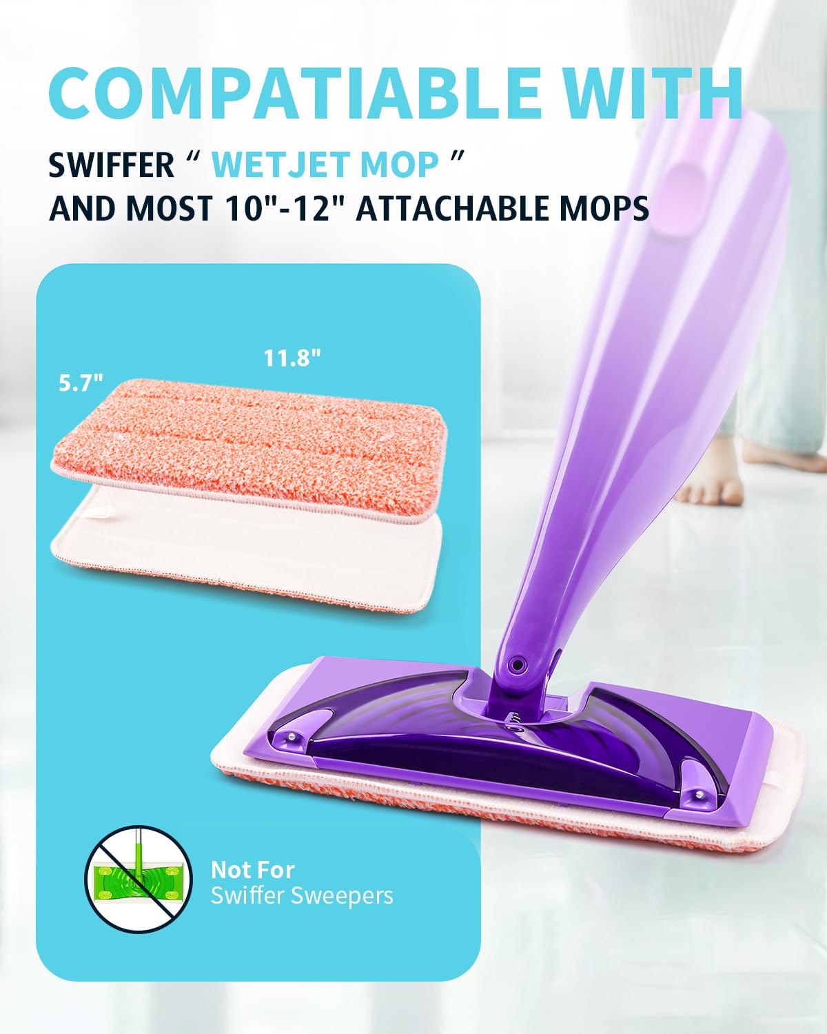 **Power Scrubbing Reusable Mop Pads for Swiffer Wet Jet (6 Pack) – Washable Microfiber Wet & Dry Floor Cleaning Refills – Ideal for Kitchen, Bathroom & Hardwood Floors**