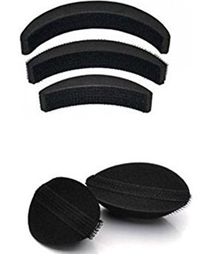 Chandni Variety Hair Base & Hair Puff Maker Set for Women & Girls - 5-Pack Black Hair Accessories for Bun, Ponytail & Updo Hairstyles