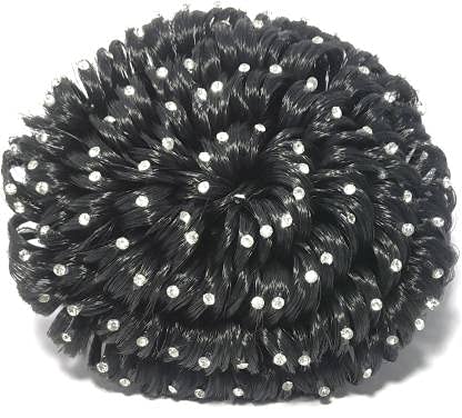 Natural Black Decorative Stone Juda Hair Bun Extension for Women & Girls – Elegant Updo Accessory for Weddings, Parties & Everyday Style (Pack of 1)