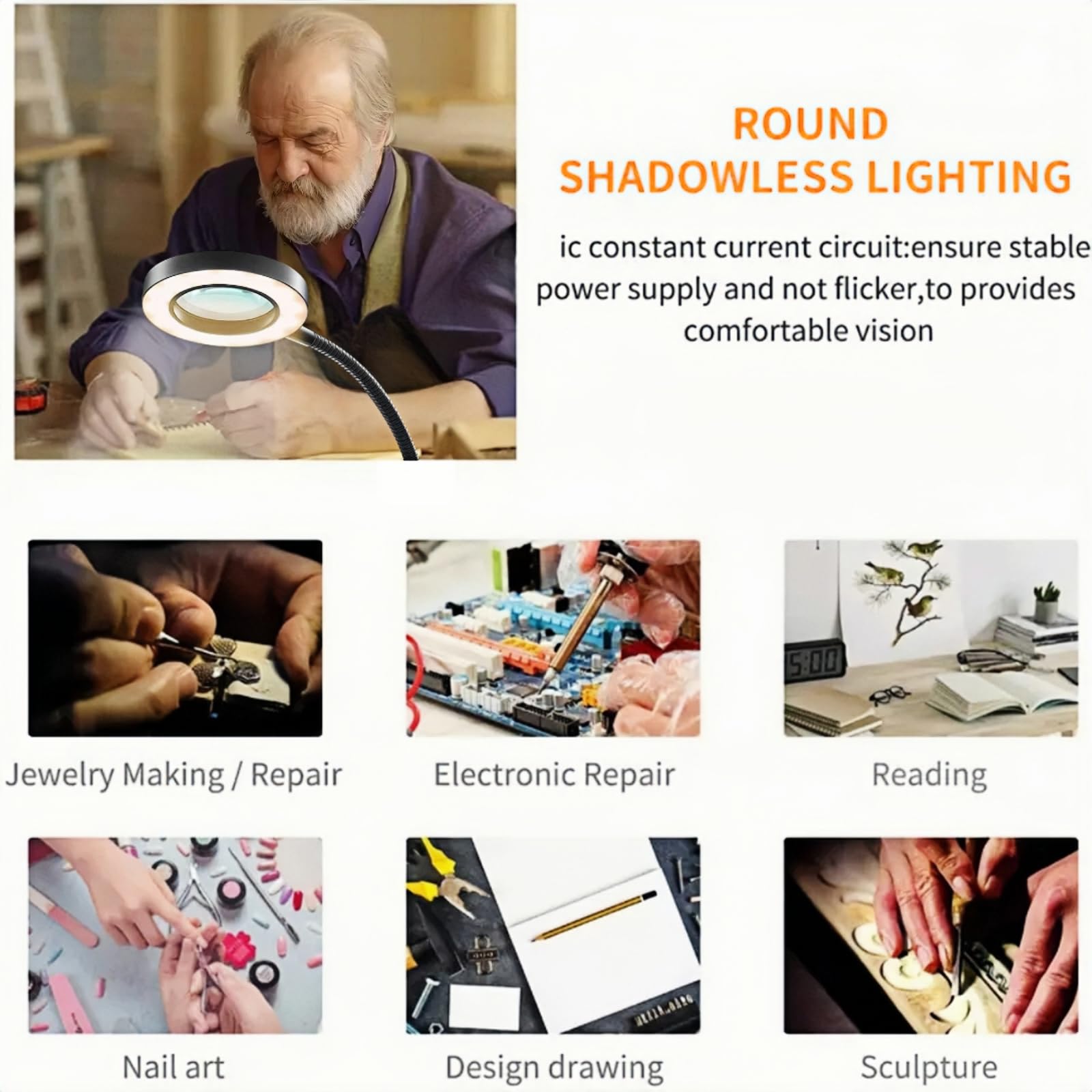 LED Magnifying Glass with Light - 12W Adjustable Gooseneck Desk Lamp, 3 Color Modes & Dimmable for Crafts, Reading, Jewelry Making - Perfect for Hobbyists, Professionals & Elderly Use