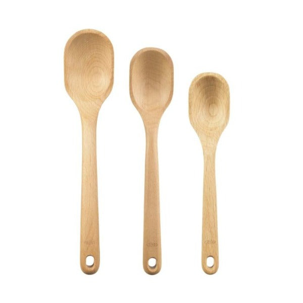 OXO 3-Piece Wooden Spoon Set - Premium Kitchen Utensils for Cooking, Baking & Mixing - Ideal for Non-Stick Cookware & Everyday Meal Prep