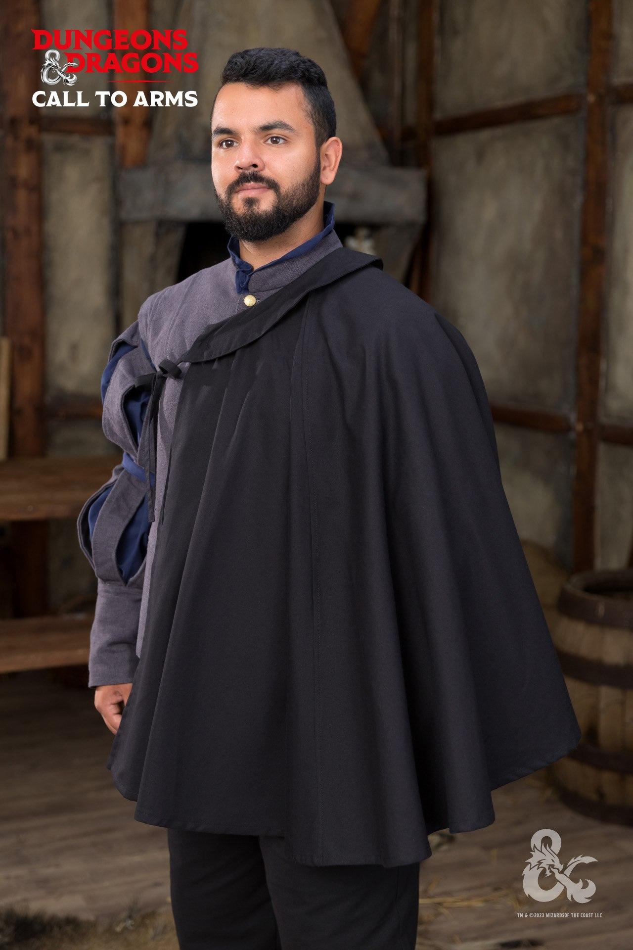 Dungeons & Dragons Bard Cape - Black Fantasy Costume Cloak for Cosplay, LARP & D&D Game Nights