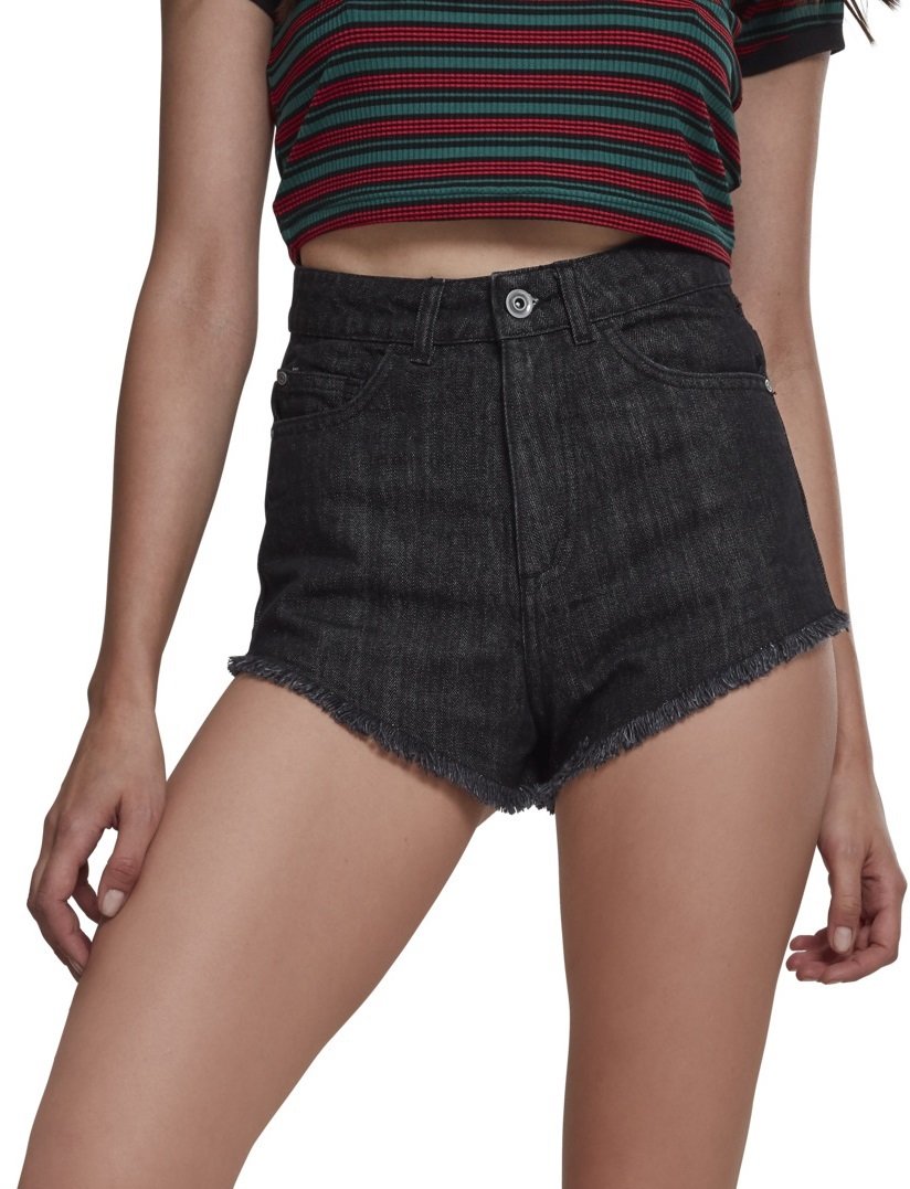 Women's High Waist Denim Shorts - Stretch Comfort Fit Black Washed Jeans Hot Pants Size 30 | Casual Summer Outfits, Beachwear & Street Style Fashion