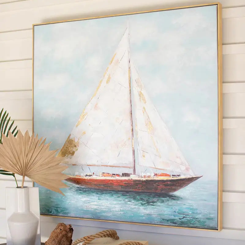 Handmade Framed Sailboat Oil Painting - Nautical Wall Art Decor for Living Room, Bedroom & Office - Perfect Coastal Home Decor Gift