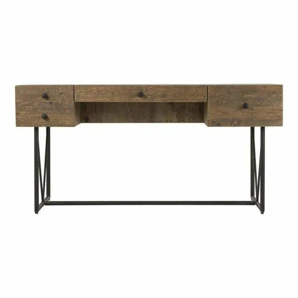 63 Inch Natural Rustic Wooden Desk - Home Office Writing Table with Spacious Workspace for Study, Work, and Remote Learning