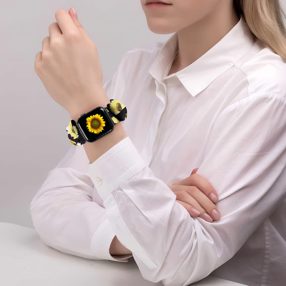 Tiptops 3 Pack Apple Watch Bands Scrunchies 38mm-49mm - Soft Fabric Wristbands for Women, Compatible with iWatch Ultra 2, Series 10/9/8/7/6/5/4/3/2/1/SE - Stylish Printed Elastic Straps for Workout, Office & Casual Wear