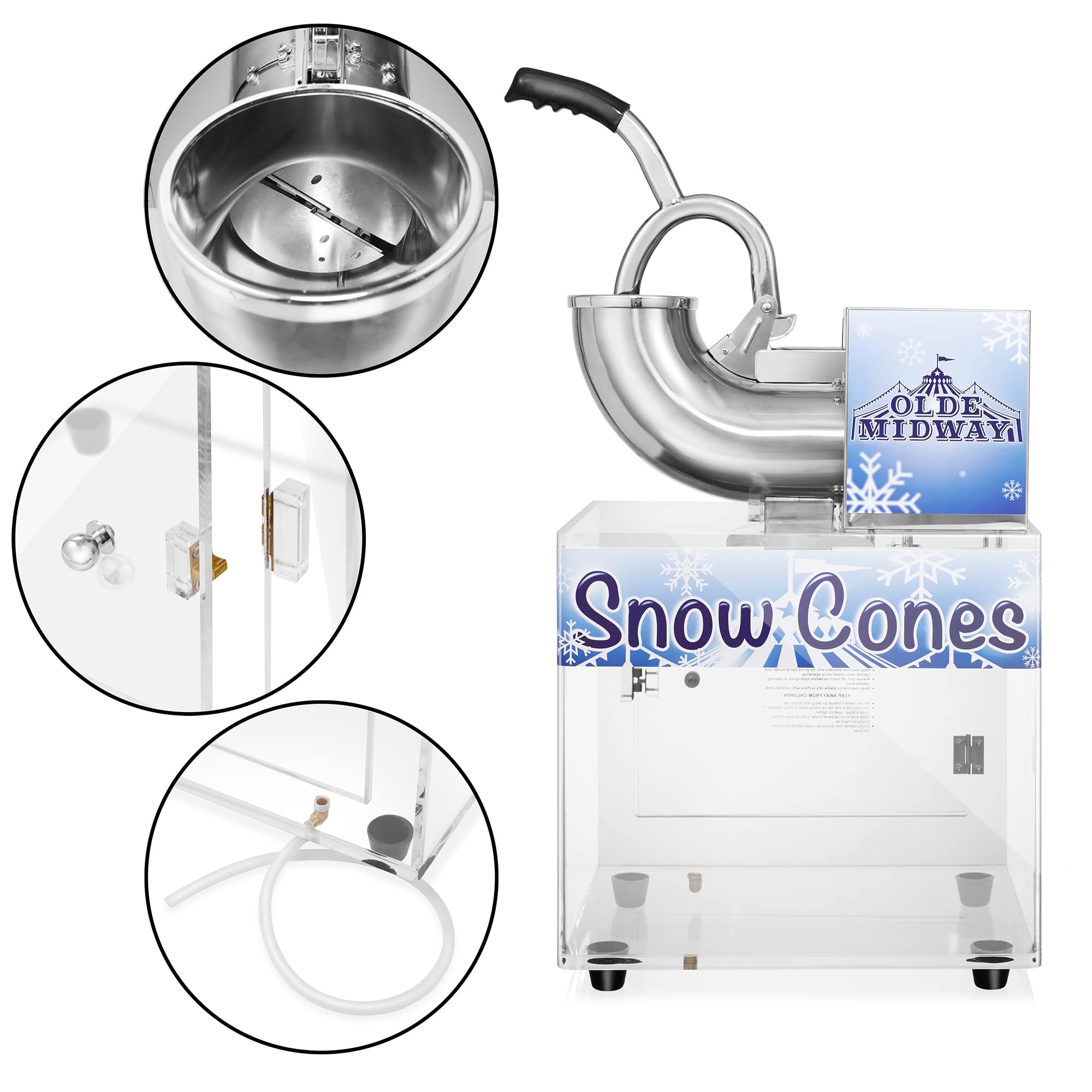 Olde Midway Commercial Snow Cone Machine - Heavy Duty Shaved Ice Maker with Stainless Steel Scoop for Parties, Events & Concessions