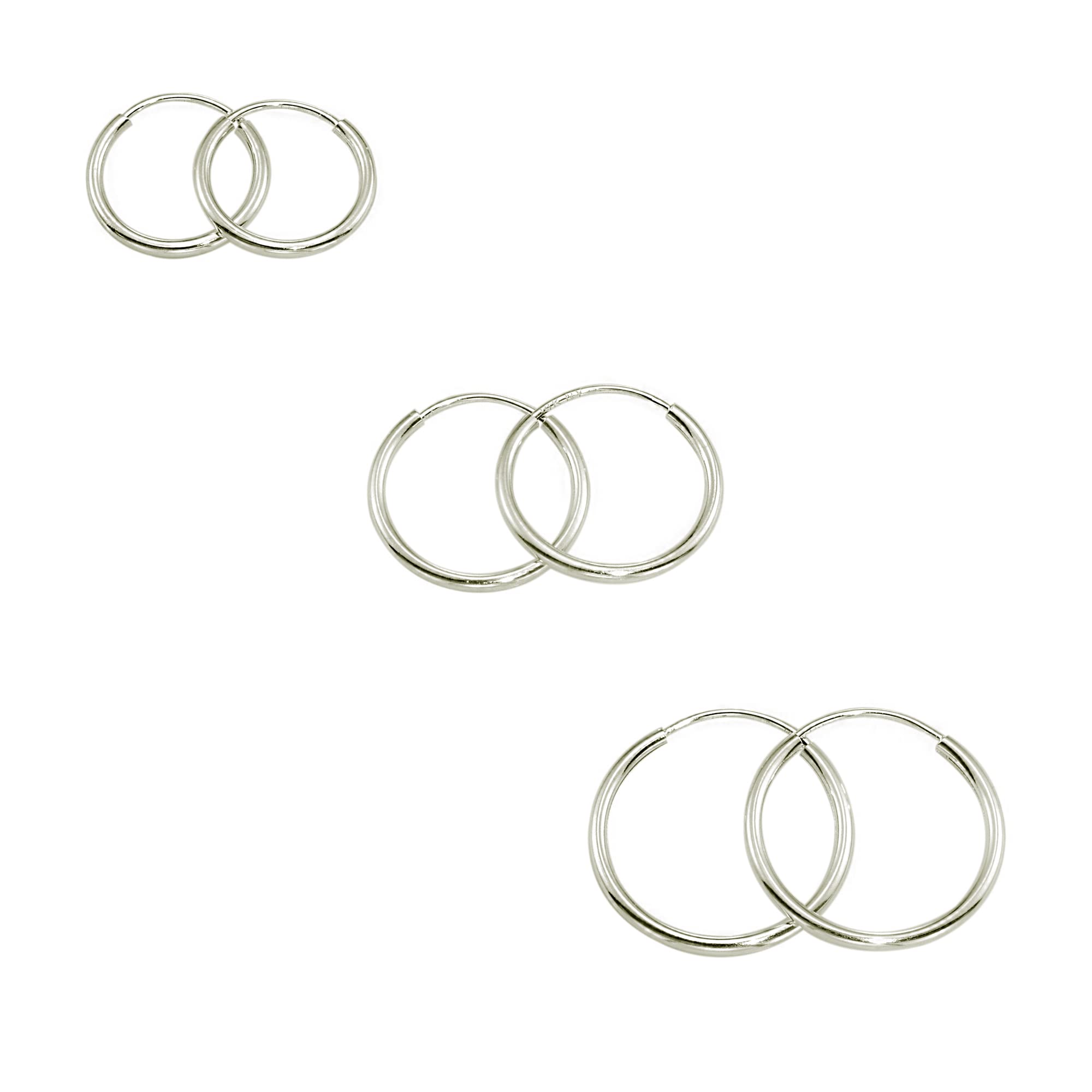14K Gold Thin Endless Hoop Earrings Set - 2 or 3 Pairs (White/Yellow Gold) | Dainty Everyday Studs for Women | Perfect for Work, Date Night & Gift Giving