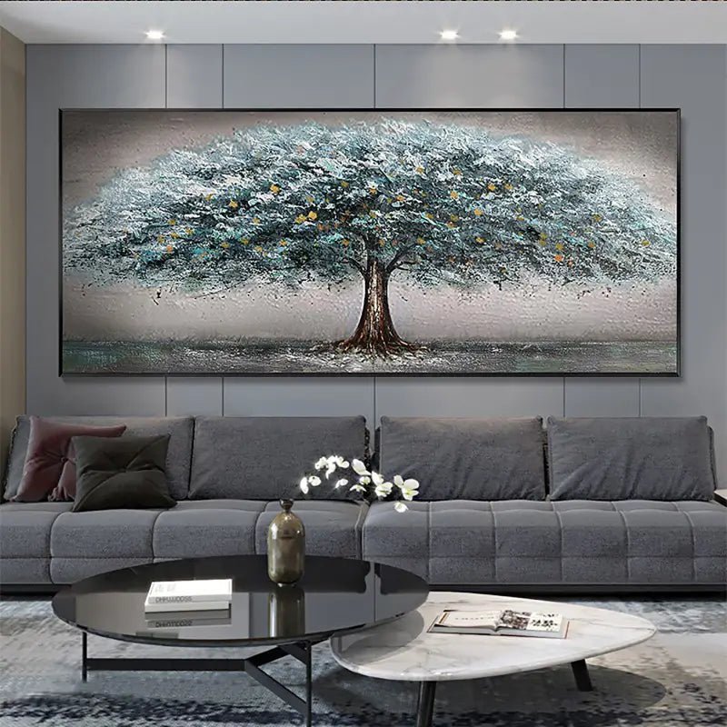 Beautiful Flower and Tree Painting #FT008 - Handmade Canvas Art for Home Decor, Living Room, Bedroom & Office Wall