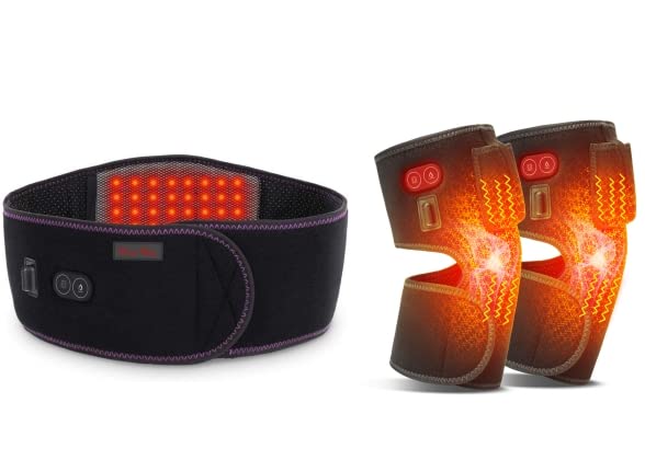 FEETMOR Heated Massage Belt & Knee Pad Bundle - Fast Heating Pain Relief for Back, Lumbar, Leg Cramps & Arthritis - Perfect for Home Use, Workout Recovery & Winter Warmth