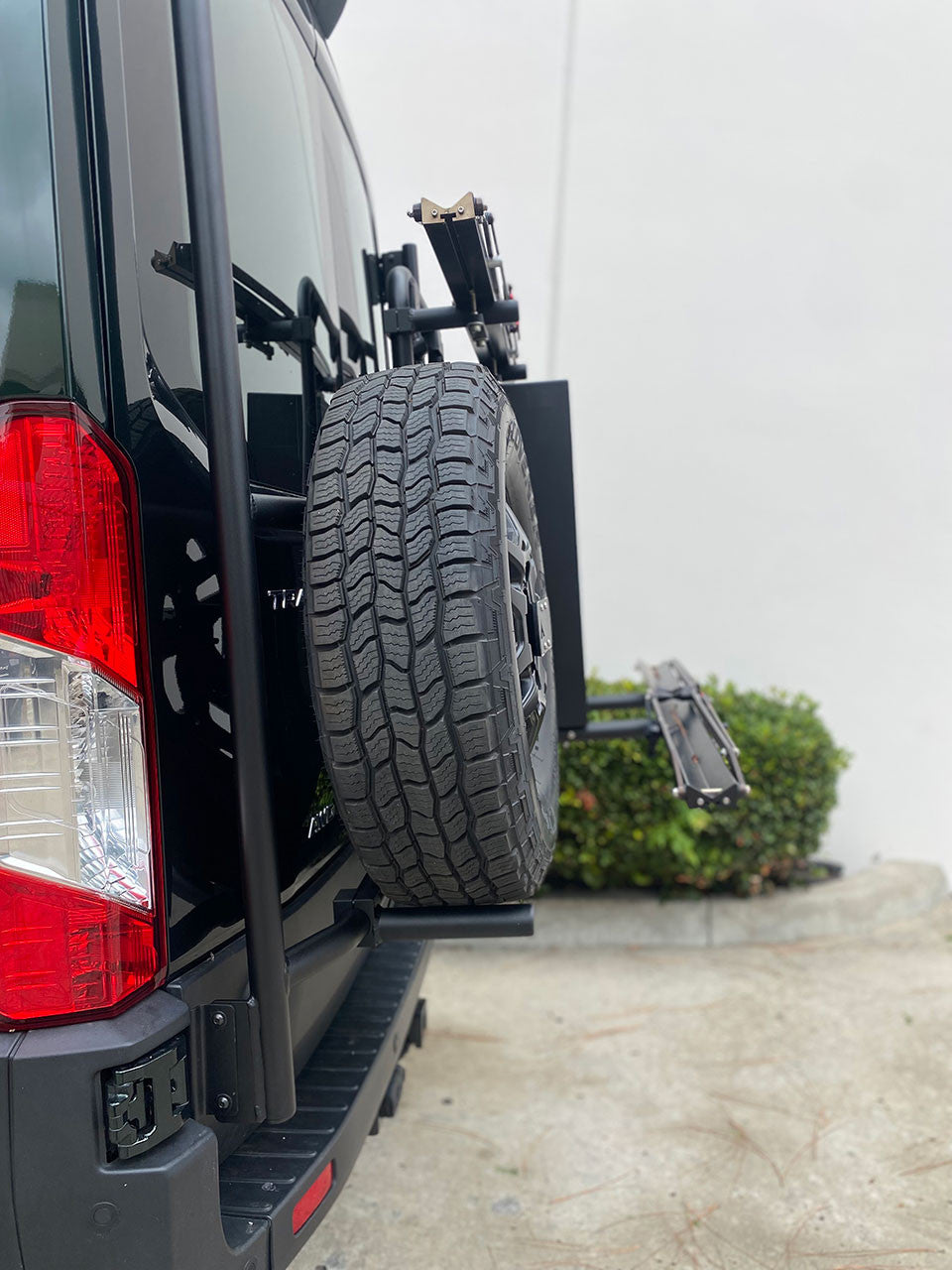 Aluminess Heavy-Duty Rear Door Tire & Box Carrier for Ford Transit Vans (2015-2023 Models) - Perfect for Off-Road Adventures & Van Life Storage Solutions