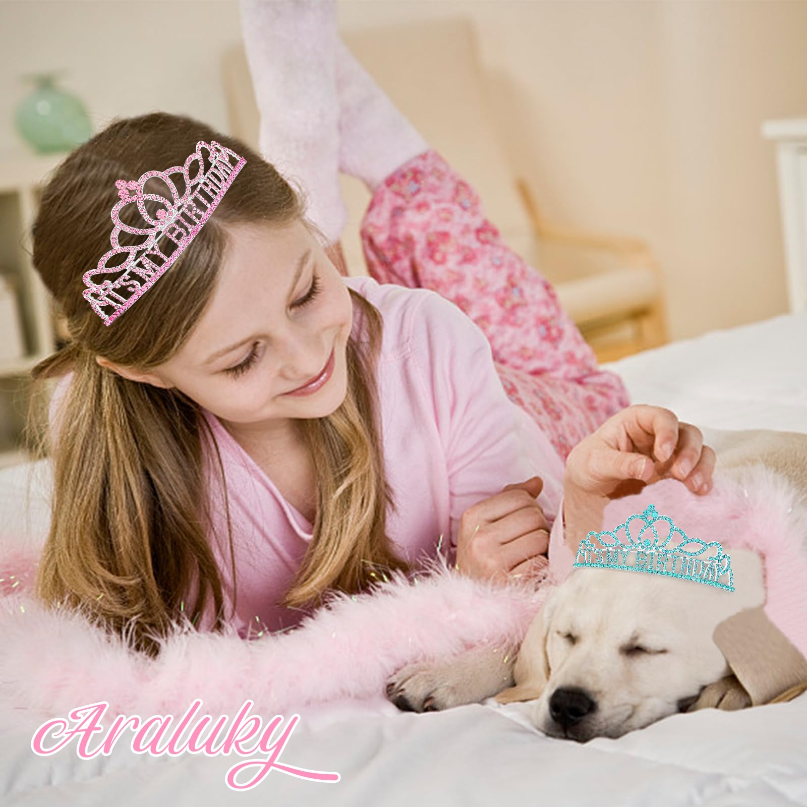 Birthday Tiara Crown for Girls & Women - Pink Glitter Princess Headband - Perfect for Birthday Parties, Quinceañeras & Special Occasions