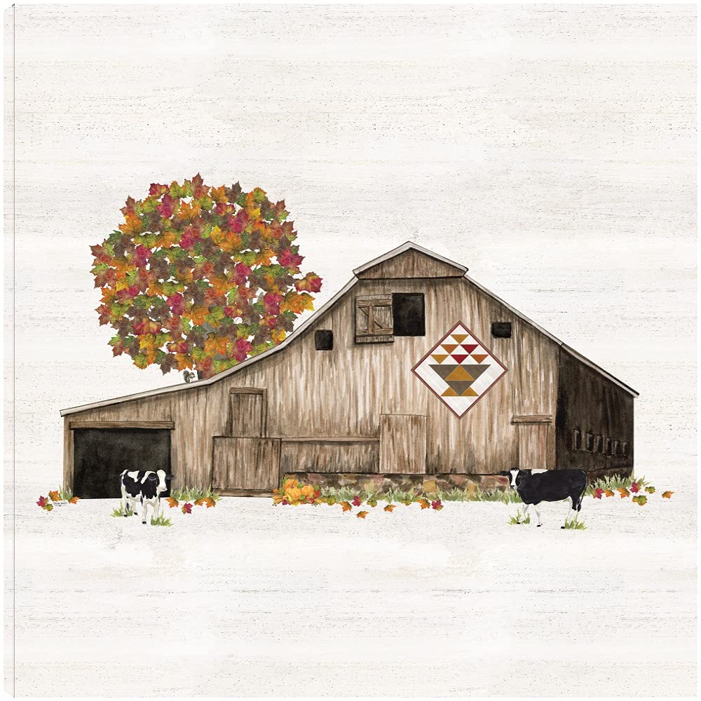 Fall Barn Quilt Canvas Wall Art by Artist Tara Reed - 22x22 Inch Ready to Hang Home Decor for Living Room, Bedroom, Bathroom, Kitchen, Office, Bar & Dining Room - Perfect for Farmhouse, Rustic & Country Style Interiors