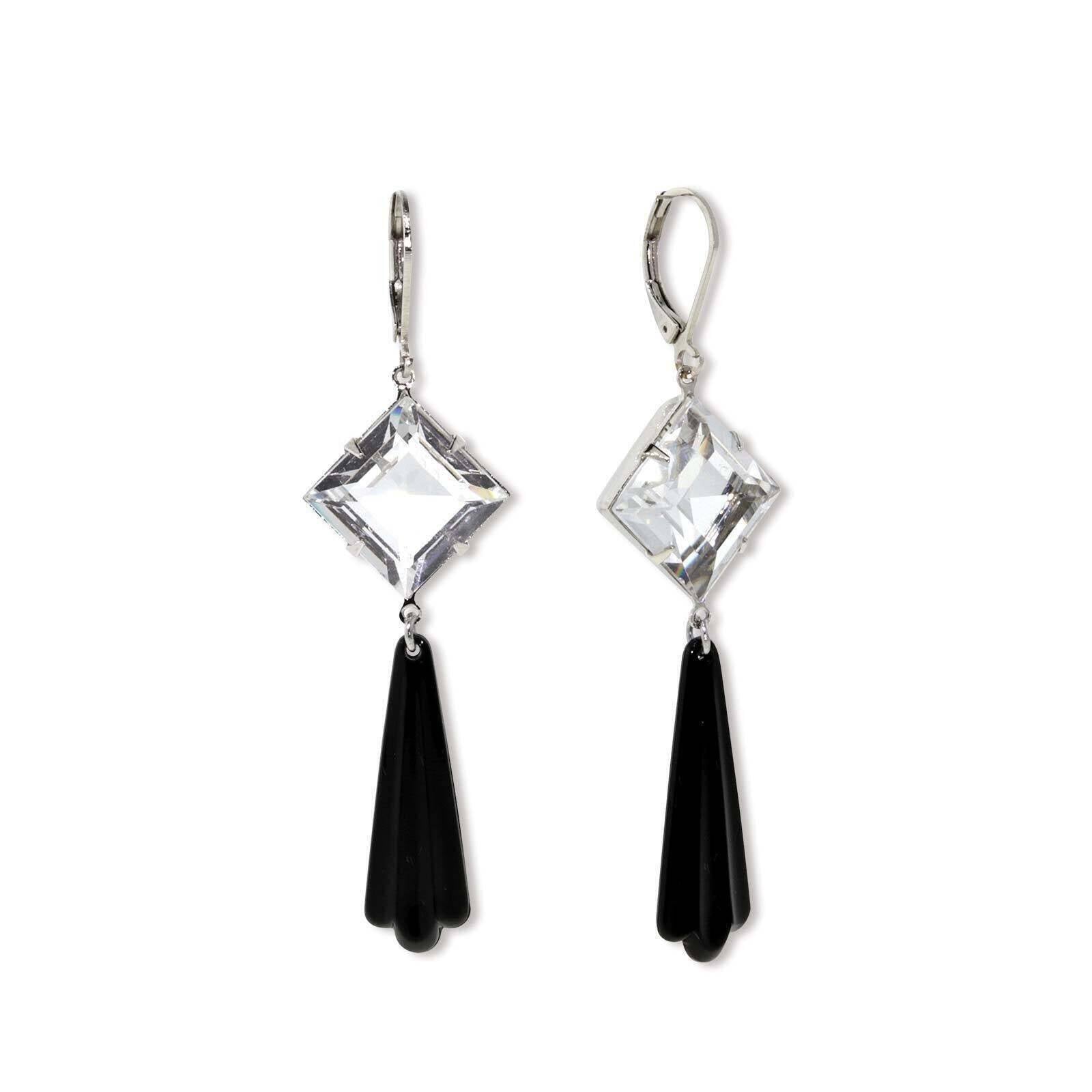 1928 Black Beaded Crystal Drop Earrings - Austrian Jewelry for Women, Elegant Dangle Earrings for Party, Wedding & Evening Events