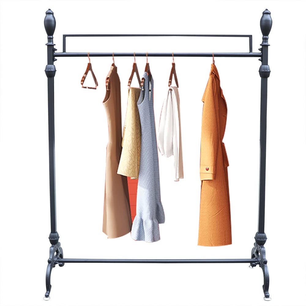 Industrial Heavy-Duty Rolling Clothes Rack with Shoe Shelf - Black Steel Garment Rack 47.2
