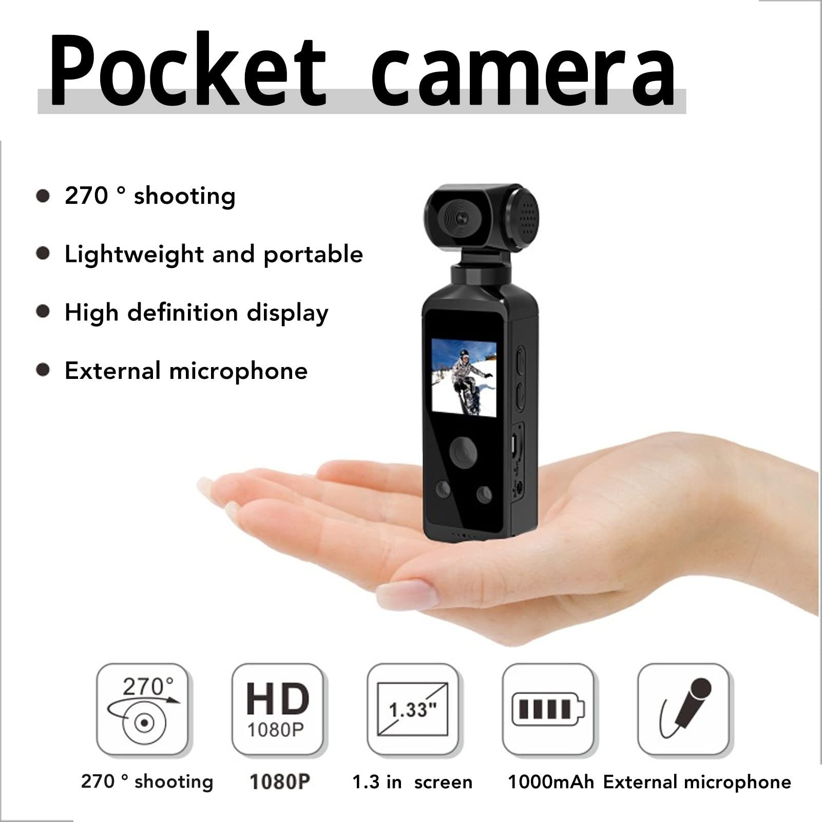 4K HD Pocket Action Camera with 270° Rotatable Lens & Anti-Shaking - Compact Waterproof Video Camera for Outdoor Sports, Riding, Diving, Vlogging & Adventure Shooting